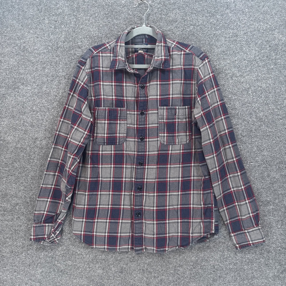 J.Crew Flannel Shirt Mens Medium Gray Navy Red Plaid Slim Fit Casual Button Down